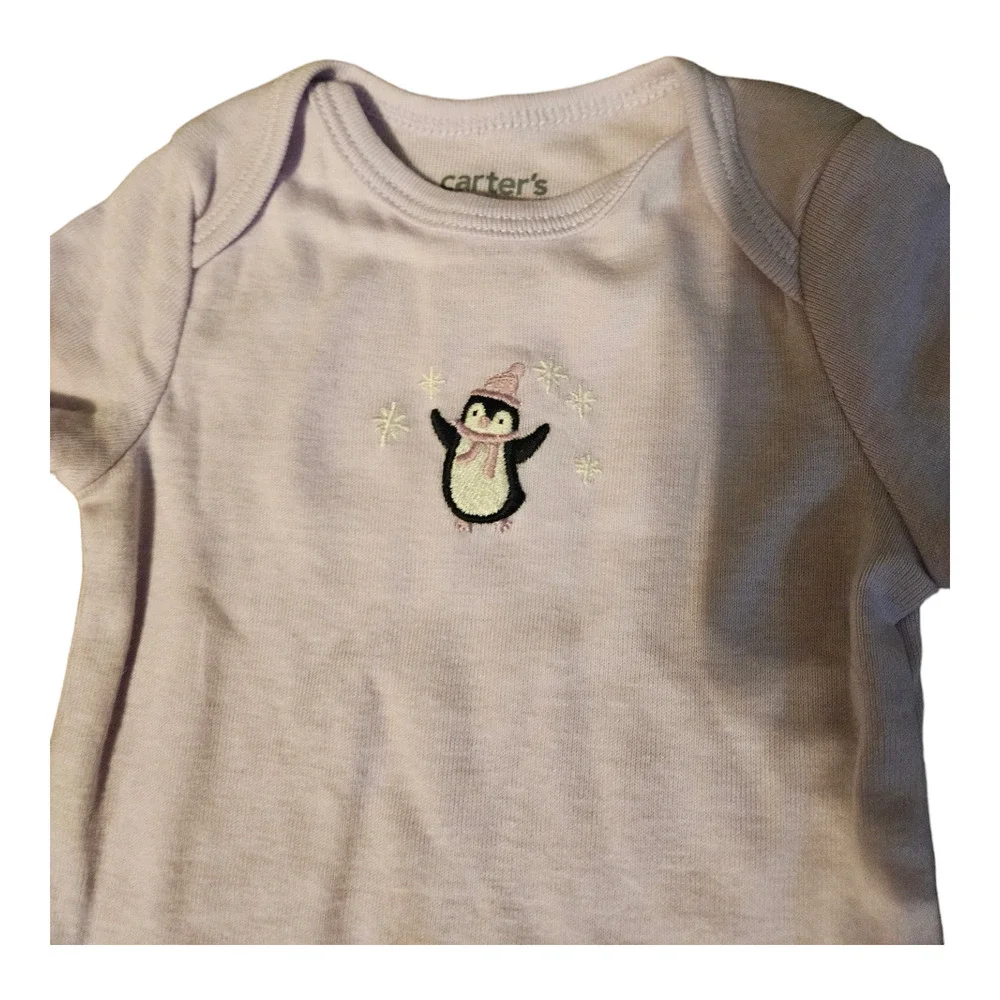 Carter's 0-3m Short Sleeve Purple Penguin Snap Closure Bodysuit